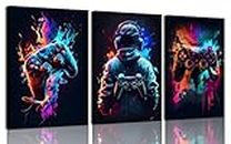 3Pcs Cool Gaming Wall Art Retro Video Game watercolor Posters Pictures Colorful Neon Gamepad Canvas Painting Prints for Boys Room Kids Game Room Accessories Bedroom Home Decoration Framed (Colorful, 12x16 Framed)