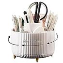 Desk Pencil Pen Holder, 5 Slots 360°Degree Rotating Pencil Pen Organizers for Desk, Desktop Storage Stationery Supplies Organizer, Cute Pencil Cup Pot for Office, School, Home, Art Supply, White