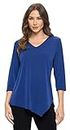 Jostar Women's Casual Tunic Top - 3/4 Sleeve Solid Center Drop V-Neck Asymmetrical Hem T Shirt Blouse 3062HT-QRS1 NAV L