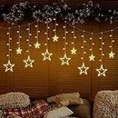 VERVENIX Decorative Star Curtain String Lights 12 Stars 138 LED with 8 Flashing Modes Decoration for Diwali, Christmas, Wedding, Party, Home, Patio (Warm White)