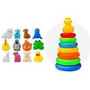 Storio Rubber Colorful Floating Baby Toys Bath Aquatic Animals Chu Chu Toys for Newborn Babies&Storio Educational Learning Stacking Multicolour 7 Rings Baby Toys for Toddlers Kids 1 Year Old and Above
