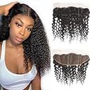 GZAmber Curly Lace Frontal 13x4 Ear to Ear Lace Frontal Unprocessed Virgin Remy Kinky Curly Human Hair Swiss Lace Frontal Closure Bleached Knots Pre Plucked With Baby Hair Natural Color (8 inch)
