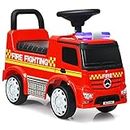 Costzon Ride On Push Car for Toddlers, Licensed Mercedes Benz Sliding Car w/Steering Wheel, Horn, Headlights, Under Seat Storage, Foot-to-Floor Riding Toy for Boys Girls 1-3 Years (Fire Truck, Red)