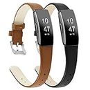 BOTNUW [2 Pack] Leather Bands Compatible with Fitbit Inspire 3 Bands & Inspire 2 & Inspire HR & Inspire Band for Women Men, Soft Leather Strap Wristbands Accessories Replacement for Fitbit Inspire 3