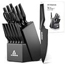Knife Set with Block, 14 Piece with Built-in Sharpener, Kitchen Knives for Chopping, Slicing, Dicing Cutting by ACOQOOS