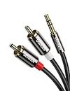 UGREEN RCA to 3.5mm Cable Phono Mini Jack Stereo Lead Gold-plated Red and White Aux Headphone Cord RCA Audio Y Splitter Compatible with Hi-Fi Amplifier Speaker DJ Controller Turntable TV Car Phone(2M)