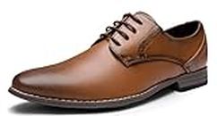 VOSTEY Men's Dress Shoes Formal Oxford Shoes Classic Lace Up Derby Shoes(B5A099B Polished Brown 10.5)