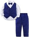 mintgreen Baby Anzug Junge, 3 Stück Gestreift Outfit Hochzeit Gentleman Kleiderset Lange Ärmel Hemd + Weste + Hosen + Krawatte, Einfarbig Blau, 3-4 Jahre, 110