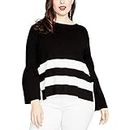RACHEL Rachel Roy Women's Plus Size Oversized Striped Sweater Pullover, black eggshell combo, 1X