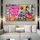 Graffiti Street Art Banksy Quadri Su Tela Grandi Dimensioni- Love Is All We Need Dipinti su Tela Poster Stampa Wall Art for Kids Room Decor 80x160cm Senza cornice
