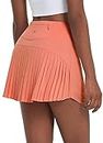 BALEAF Women's Pleated Tennis Skirts High Waisted Lightweight Athletic Golf Skorts Skirts with Shorts Pockets Scorched Red Coral Small