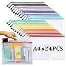 YEEANIV Plastic Wallets A4, Zip Pockets Document Bags Folders for Paperwork Offices File, Home Travel School Supplies (24 PCS)