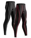 Niksa 2 Pièces Legging Sport Homme Collant Running Fitness Pantalon de Compression Noir Rouge L
