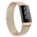 Oumida Metal Strap Compatible with Fitbit Charge 4 Strap/Fitbit Charge 3 Strap for Women Men, Adjustable Stainless Steel Wirstband for Fitbit Charge 3/Fitbit Charge 4(S, Rose Gold)