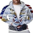 Zipper Hoodies Men's 3D Printing American Flag Eagle Hoodie Casual Long Sleeve Sweatshirts with Pocket