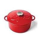 Meyer Disney Bon Voyage Enameled Cast Iron Casserole | Dutch Oven | Cast Iron Pot | Cast Iron Pot with lid | Biryani pot with lid, 20cm/ 2.5L, Red