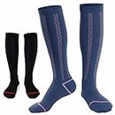 DHSO 2 Pairs Graduated Compression Socks for Women and Men, 30-40mmHg Compression Stockings for Swelling, Nurse, Flight(Strip Black Navy, Large-X-Large)