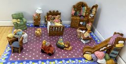 Dollhouse Furniture Kids “Teddy Bedroom”12ct  Set Vtg Popular Imports Polystone