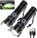 Rechargeable Flashlight 300000 Lumens: LED Flashlight Super Bright 2 PCS, 5 Modes with 12 Hours Runtime, IPX7 Waterproof Handheld Powerful Brightest Flash Light for Emerge∩cy Camping