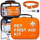 ARCA PET Cat & Dog First Aid Kit Home Office Travel Car First Aid Kit Emergency Kit Dog Travel Kit – Dog Camping Essentials 100 Pieces with Thermometer and Mini First Aid Pouch & Emergency Collar