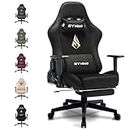 Symino Gaming Chair, Computer Chair with Footrest, Headrest and Lumbar Support, Ergonomic PC Chair, Height Adjustable Rotating Task Chairs, Black