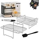 2Pcs Ninja Air Fryer Rack Set - Compatible with Most Dual-Basket Air Fryers, Oven, Microwave - Food Grade Stainless Steel Ninja Air Fryer Accessories with Oil Brush & Kitchen Tongs