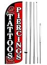 TATTOO PIERCING Swooper Feather Flag Windless Banner Sign 15 ft Tall Large Pole Kit krq81-h, Black