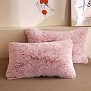 XeGe Faux Fur Throw Pillow Cases, Plush Shaggy Ultra Soft Pillow Covers, Fluffy Crystal Velvet Decorative Pillowcases, Furry Fuzzy Pillow Shams Zipper Closure, Set of 2(Standard, Pink Ombre)