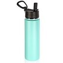 Volhoply 22 oz Insulated Water Bottles with Straw Lid, Stainless Steel Sports Bottle with Handle, Double Walled Vacuum Metal Travel Thermos with Wide Mouth,Reusable Water Flask for School (Mint,1 Set)