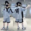 2pc Teen Boy Mode Kleidung Set Kinder Baumwolle atmungsaktive Brief Reiß verschluss Shorts Sport