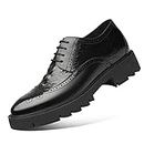 TUMAHE Herren Leder Aufzug Schuhe Klassische Oxford Schuhe Für Männer Lace Up Business Formal Brogue Schuhe,Black 8cm,43 EU