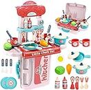 LONGMIRE Plastic 42 Pcs Big Size Kitchen Playset | Musical & Light Kitchen Set Toy for Kids with Sound and Accessories Set for 4 Year Old (Tool Suitcase)