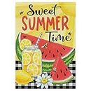 Summer Time Garden Flag 12x18, Sweet Watermelon Lemon Double Sided Flags Bees Flowers Buffalo Check House Flag Yard Banners Summer Holiday Home Decorations Gifts