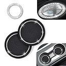 EcoNour Car Cup Coasters (2 Pack) with Push Start Button Bling Ring (1 Pack) Automotive Car Accessories for Women Unique Crystal Rhinestone Black Bling Car Cup Holder Coaster Suits For Most Cars