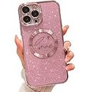 MGQILING Compatible with iPhone 11 Pro Max Magnetic Glitter Case-6.5 Inch, Luxury Love Heart Pattern Plating Bling Clear Case, Compatible with MagSafe for Women Girls Shockproof Back Cover-Pink