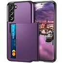 Coolden for Samsung S22 Case Wallet Case Armor Shockproof Case Heavy Duty Protective Case Hard PC Back Soft TPU Bumper Card Holder Slot Wallet Case Cover for Samsung Galaxy S22 Phone Case (Purple)