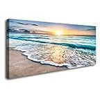 Baisuart S02250 Canvas Prints Wall Art Beach Sunset Ocean Waves Nature Pictures Stretched Canvas Wooden Framed for living Room Bedroom and Office