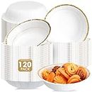 Layhit 120 Pieces 12 oz Disposable Paper Bowls with Gold Rim Bulk Disposable Soup Bowls Round Salad Bowls Disposable for Parties Holiday Birthday Baby Shower Wedding Picnic Supplies (Simple Style)