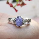 December Birthstone: Rough Tanzanite Silver Hammered Ring Gift for Men S-10