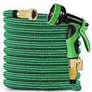 25 ft Garden Hose - Upgraded Expandable Water Hose 25ft with 10 Pattern Spray Nozzle, 3/4 Solid Brass Connectors, Retractable Latex Core - New Flexible Expanding Hose