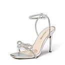 DREAM PAIRS Women's Double Bowknots Crystal Sandals Clear Slingback Heels Square Toe Shoes for Party Wedding,Size 8,SILVER,SDHS2389W