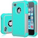 iPhone 4S Case, iPhone 4 Cover, Jeylly Shock Absorbing Hard Plastic Outer + Rubber Silicone Inner Scratch Defender Bumper Rugged Hard Case Cover for Apple iPhone 4/4S - Grey&Turquoise