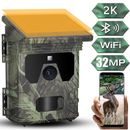 Solar WiFi Bluetooth Hunting Camera 30MP 2K Wildlife Game Trail Cam Night Vision