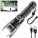 Torch, Goreit Flashlight LED Torch Rechargeable USB 15000 Lumen Handheld Torch, XHP70.2 Super Bright Tactical Flash Lights, High Powered Torches IP67 Waterproof Zoomable, for Camping Hiking Emergency