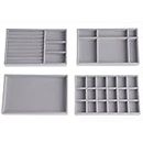 Stackable Velvet Jewelry Tray for Drawer, Grey Jewelry Organizer Storage Multi-Purpose Accessories Earring Necklace Bracelet Rings Display, Set of 4