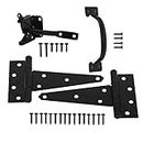Home Master Hardware 6" Gate Tee Hinge, Latch and Pull Set Gate Hardware Kit with Screws for Outdoor Fence Swing Gate Black Finish
