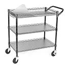 WDT 990Lbs Capacity Heavy Duty Rolling Utility Cart, NSF Rolling Carts with Wheels,Commercial Grade Metal Cart with Handle Bar & Shelf Liner,Trolley Serving Cart for Restaurant,Kitchen,Black