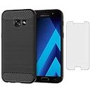 Asuwish Phone Case for Samsung Galaxy A5 2017 with Tempered Glass Screen Protector Cover and Cell Accessories Silicone Slim Soft TPU Rubber Glaxay 5A Gaxaly SM-A520W Women Men Carbon Fiber Navy Black