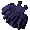 Niren Enterprise 2 Layer Stylish Satin Frock for Kids Girl 2 to 8 Years Old (Navy Blue, 7-8 Years)