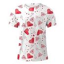 ETHKIA Mens Fashion Casual Valentines Day 3D Digital Printed Modern Fit Shirts for Men Adult Colourful Outdoor Valentines Day Shirts White
